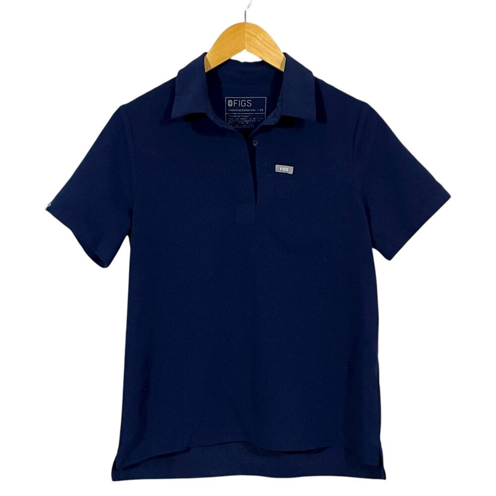 FIGS Nala Short Sleeve Scrub Polo Top - Blue - XS